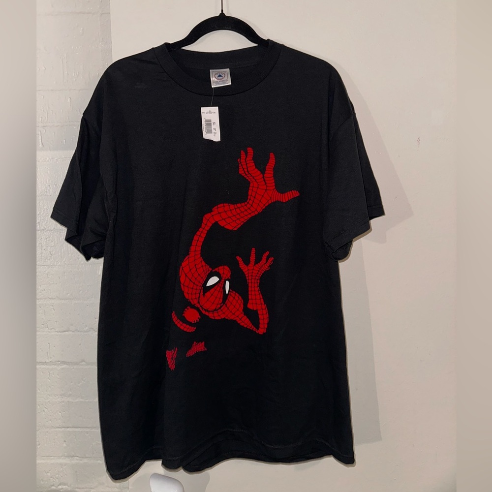 Vintage 1990s Spider Man Flocked Print T Shirt (L) Marvel Superhero Comic Book